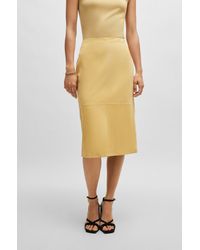 BOSS - Pencil Skirt In Nubuck Leather With Front Slit - Lyst