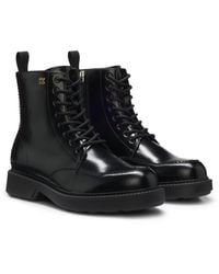 HUGO - Lace-Up Leather Boots With Debossed Logo - Lyst