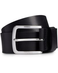 BOSS - Italian-leather Belt With Logo-engraved Buckle - Lyst