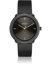 HUGO - Black-dial Watch With Leather Strap And Mesh Bracelet - Lyst
