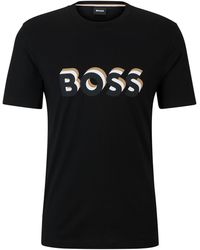 BOSS - T-shirt Van Katoenen Jersey Met Logo In Kenmerkende Kleuren - Lyst