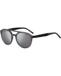 HUGO - Double-bridge Sunglasses In Grey Acetate With Patterned Temples - Lyst