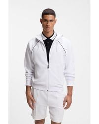 BOSS - Cotton-Blend Zip-Up Hoodie With Piping Details - Lyst