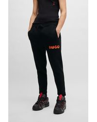 HUGO - Cotton-terry Tracksuit Bottoms With Puffed Flame Logo - Lyst
