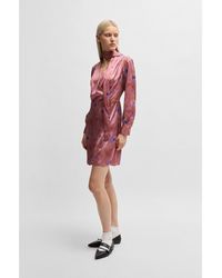 HUGO - Wrap-Front Dress With Butterfly Print And Button Cuffs - Lyst