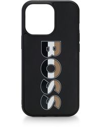 BOSS by HUGO BOSS Leather-covered Iphone 13 Pro Case With Signature-stripe Logo - Black