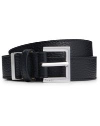 BOSS - Italian-leather Belt With Polished Silver Hardware - Lyst