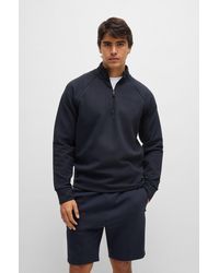 BOSS - Stretch-cotton Zip-neck Sweatshirt With Emed Artwork - Lyst
