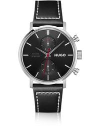 HUGO - #Takeoff-Dial Watch With Stitched Leather Strap - Lyst