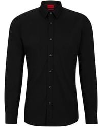 HUGO - Elisha02 Extra Slim-Fit Hemd aus elastischer Baumwoll-Popeline Schwarz 39 - Lyst