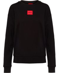 HUGO Regular-fit Katoenen Sweatshirt Met Logolabel - Zwart