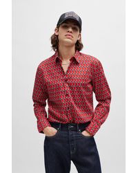 HUGO - Slim-fit Shirt In Abstract-printed Cotton Poplin - Lyst