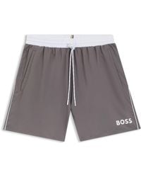 BOSS - Short De Bain À Logo Contrastant Et Liseré - Lyst