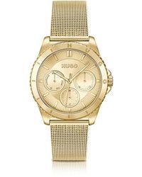 HUGO - Mesh-bracelet Watch In Yellow-gold-tone Steel - Lyst