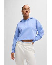 HUGO - Cropped Cotton-terry Hoodie With Happy Logo Badge - Lyst