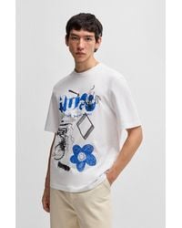 HUGO - Cotton-Jersey T-Shirt With Logo Prints - Lyst