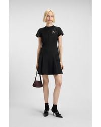 HUGO - A-Line Dress With Godet Inserts And Bow Brooch - Lyst