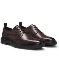 BOSS - Nappa-Leather Derby Shoes With Brogue Details - Lyst