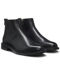 HUGO - Leather Boots With Logo Trim - Lyst