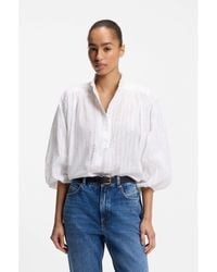 BOSS - Relaxed-Fit Cotton Blouse With Balloon Sleeves - Lyst