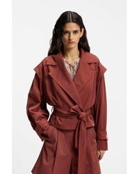 BOSS - Cropped Trench Jacket With Belt - Lyst