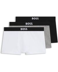 BOSS - Three-Pack Of Stretch-Cotton Trunks With Logo Waistbands - Lyst