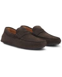 BOSS - Suede Moccasins With Penny Trim - Lyst