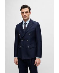 BOSS - Slim-fit Jacket In Herringbone Virgin Wool And Linen - Lyst