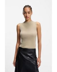 BOSS - Ribbed-Knit Top With Mock Neckline - Lyst