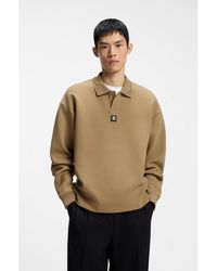 HUGO - Structured Cotton-Blend Sweatshirt With Polo Collar - Lyst