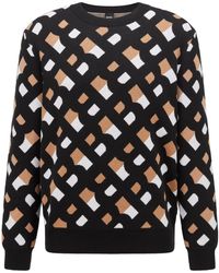 BOSS by HUGO BOSS Cotton-jacquard Sweater With All-over Monogram Pattern - Black
