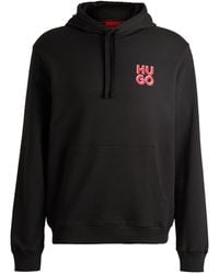 HUGO - Cotton-terry Hoodie With Stacked Logo Print - Lyst