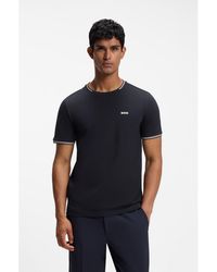 BOSS - Stretch-Cotton T-Shirt With Stripes And Logo - Lyst