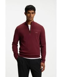 BOSS - Zip-Neck Virgin Wool-Blend Sweater With Logo - Lyst