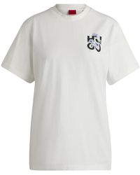 HUGO - Relaxed-fit T-shirt Van Katoen Met Gebloemd Logo-artwork - Lyst