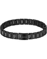 BOSS - Zwartgecoate Schakelarmband Met Logosluiting - Lyst