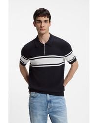 HUGO - Zip-Neck Knit Polo With Block Stripes - Lyst