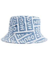 HUGO - Cotton-denim Bucket Hat With Lasered Logos - Lyst