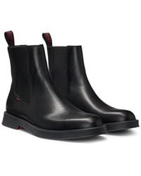 HUGO - Leather Chelsea Boots With Stacked Logo - Lyst