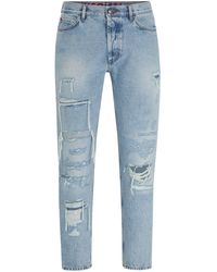 HUGO - Tapered-fit Jeans Van Blauw Denim Met Slijtage-effecten - Lyst