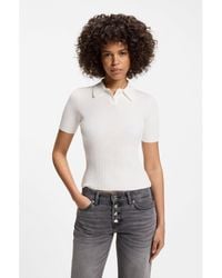 HUGO - Slim-Fit Ribbed Sweater With Polo Collar - Lyst