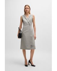 BOSS - Wrap-front Dress In Checked Virgin-wool Crepe - Lyst