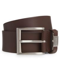 BOSS - Italian-Leather Belt With Logo Keeper And Brushed Hardware - Lyst