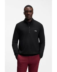 BOSS - Zip-Neck Virgin Wool-Blend Sweater With Logo - Lyst