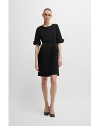 BOSS - Short-sleeved Dress In Stretch Material With Tie Belt - Lyst