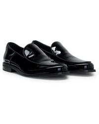 HUGO - Patent-Leather Slip-On Loafers With Embossed Logo - Lyst