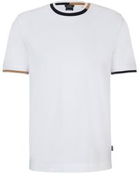 BOSS - T-shirt Van Gemerceriseerde Katoen Met Kenmerkende Streepdetails - Lyst