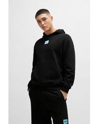 HUGO - Cotton-terry Hoodie With Logo Label - Lyst