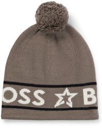 BOSS - X Perfect Moment Wool Beanie Hat With Logo Intarsia - Lyst