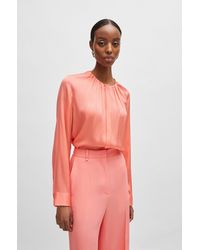 BOSS - Ruched-neck Blouse In Stretch-silk Crepe De Chine - Lyst